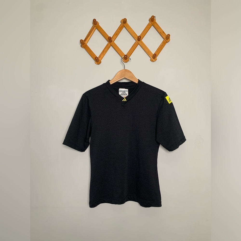 Vintage 90s Adidas Equipment Black V-neck Made in USA Jersey Shirt SZ M